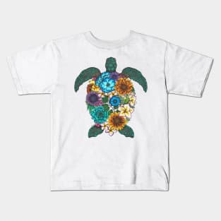 Floral Turtle Color White Background Kids T-Shirt